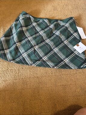 Green Plaid Mini Skirt with Side Zip